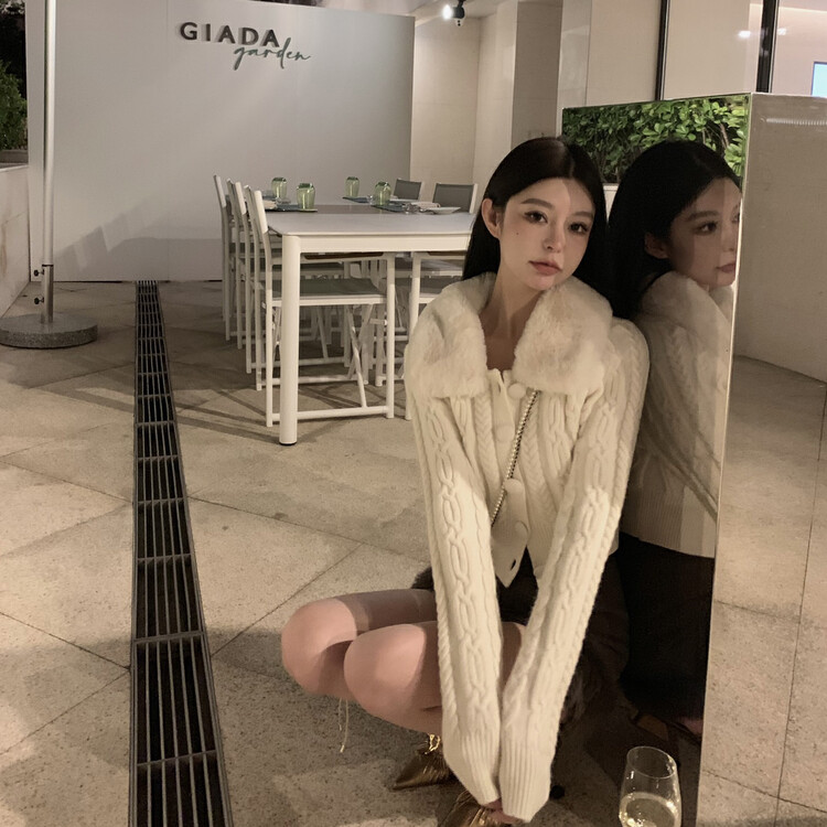 【L.L STUDIO】 Pure Lust Fur Collar Retro Warm Sweater (With Detachable Imitation Rabbit Fur Collar) 78484# PCZ