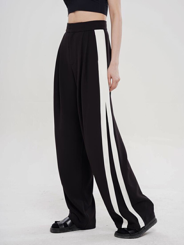 New in autumn! [DS] Contrast color stitching high waist loose trousers 28606D# JHY