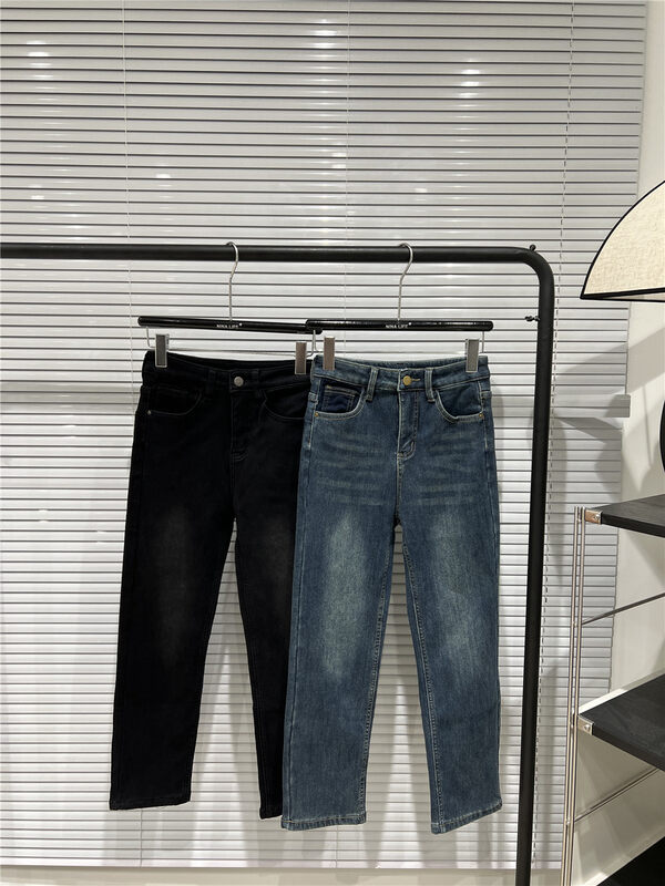 【NINA LIFE】High Waist Thin Feet Plus Fleece Jeans 8090# ZXL