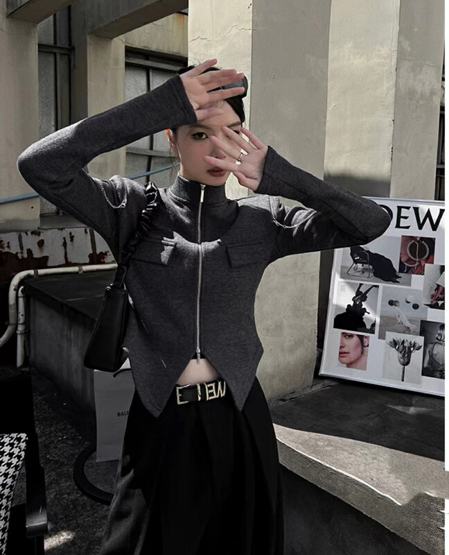 [Fan Fan] Korean version of the Western style fashionable self-cultivation irregular short jacket (with chain) 10068# CL