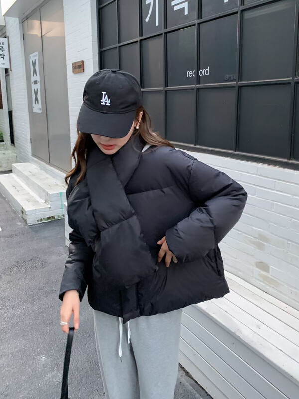 [Y.JIA Yijia] Korean version of casual simple loose all-match short down jacket (with scarf) 33021