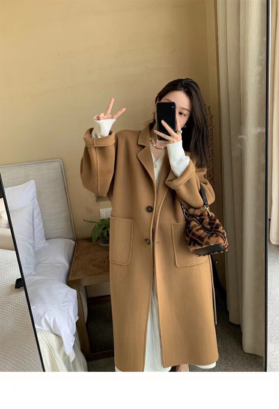 [Y.JIA Ijia] Korean version of simple temperament wool coat coat coat (with belt) 55086