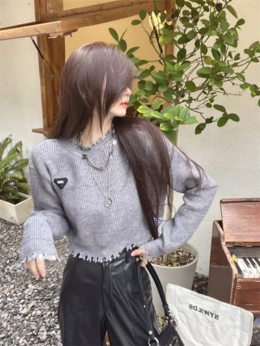 Chic sweet hot girl sexy short fringed sweater sweater top design niche bottoming shirt women's autumn