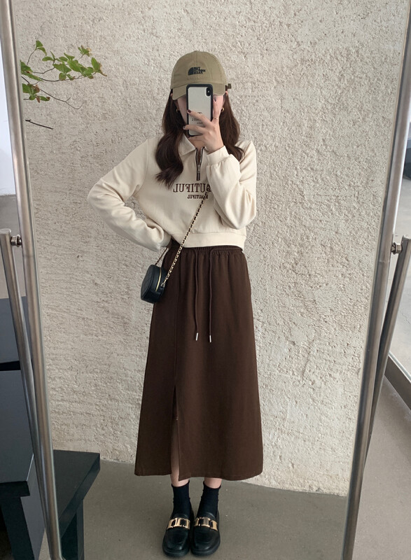Autumn is new! [VICTORY.2] Casual letter print long sleeves + elastic waist mid-length skirt suit vv542# WPL