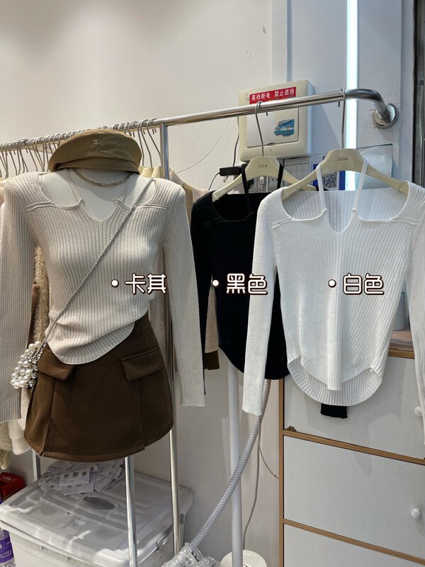 【JULIA】Designed halter neck solid color knitted sweater YS3-2106# PCZ