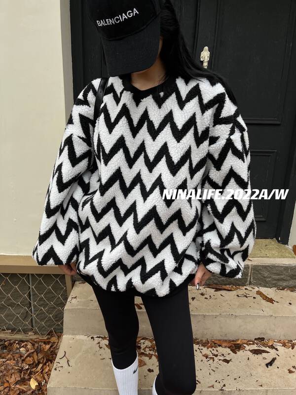 Original price 108.99! 【NINA LIFE】Wave Pattern Plush Thickened Sweater 6380# ZXL