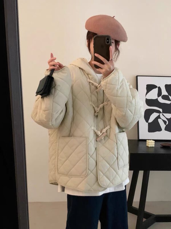 【SUSAN】Western style small hooded horn buckle warm padded jacket 82216# LSW