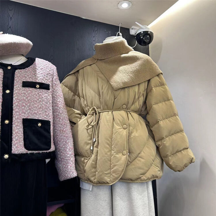[SUSAN] Collarless, slanted lapel, waistband, warm down jacket (with shawl, waist rope) (including 90% white duck down) 82380# LSW