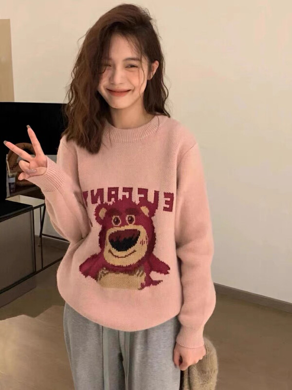 【L.L STUDIO】Korean Sweet Strawberry Bear Pullover Sweater 78347# PCZ