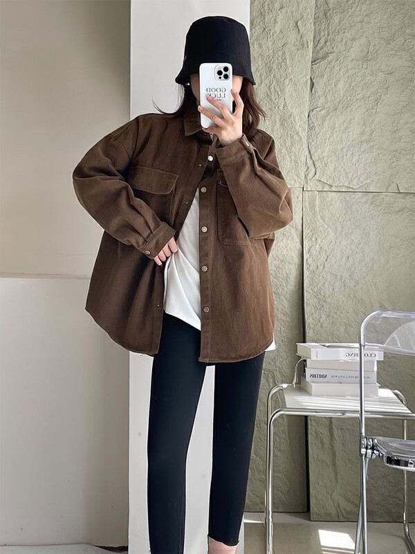 【L.L STUDIO】Retro Workwear Casual Thickened Shirt 78475# PCZ