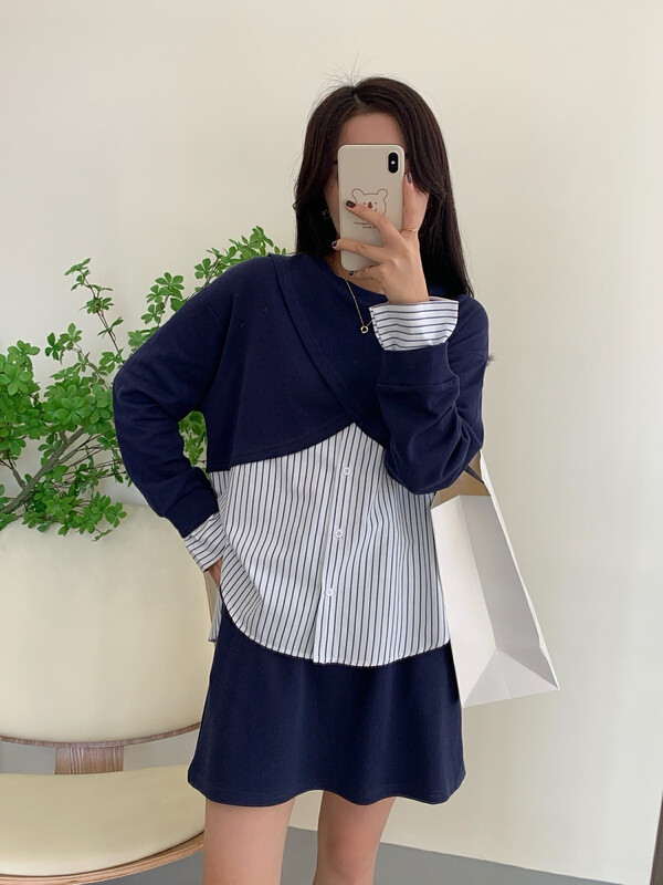 New in autumn! [VICTORY.2] Irregular stitching shirt top + casual simple skirt suit B88# WPL