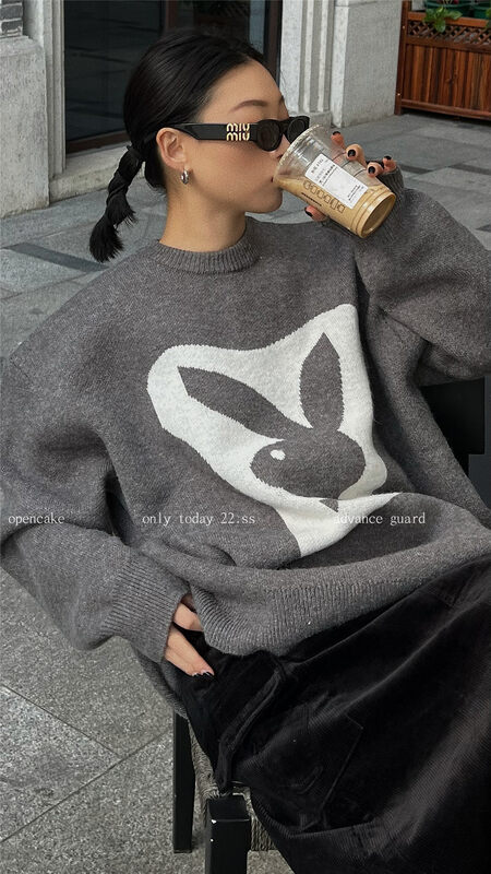 【OPEN】Round Neck Rabbit Loose Warm Sweater 7290# OZQ