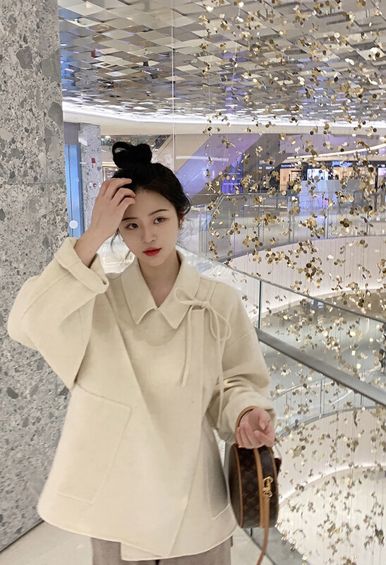 [Y.JIA Ijia] Korean temperament short strap design front short back long slit wool coat coat 55068