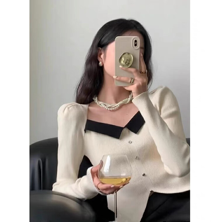 【L.L STUDIO】Korean Style Fashion Square Neck Puff Sleeve Knit Sweater 78355# PCZ