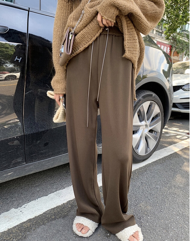[Y.JIA Yijia] Casual simple loose all-match wide-leg fleece casual pants 7095