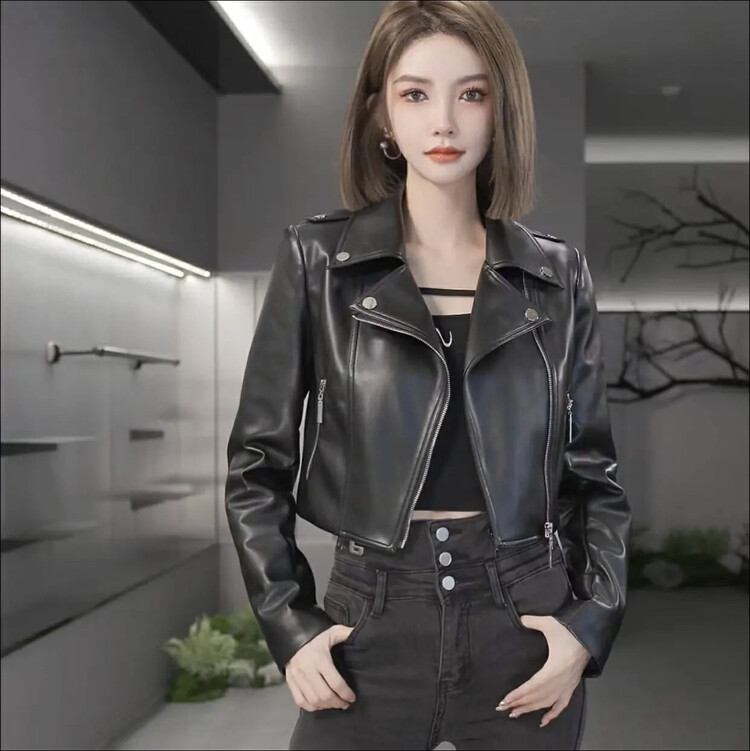 New in autumn! [DS] Classic motorcycle all-match leather short coat 51646D# JHY