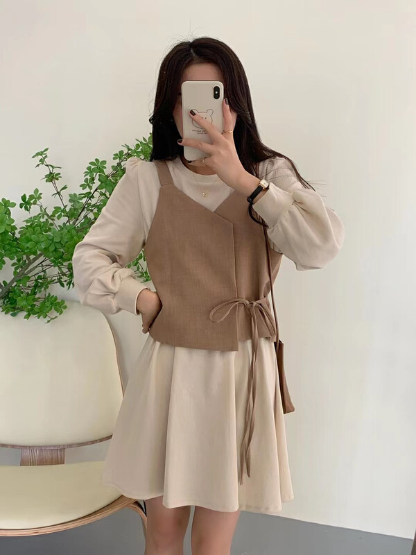 Autumn is new! [VICTORY.2] Simple loose dress + strap design vest suit BB21# WPL
