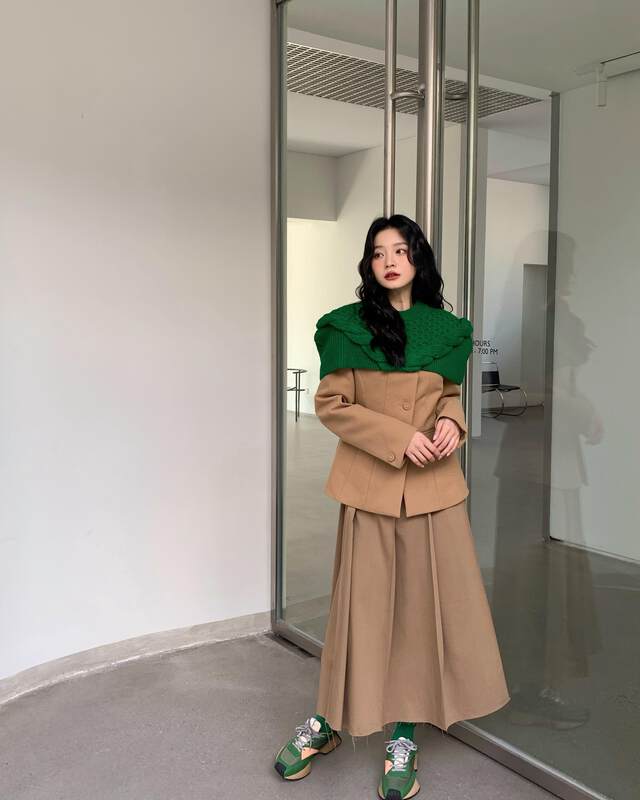 【NEIHE】Knitted shawl and small suit jacket two-piece short coat (with shawl) YS1-6311# JHY