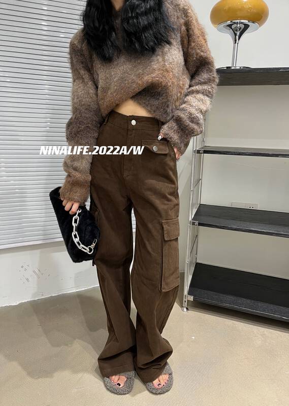 【NINA LIFE】High Waist Workwear Loose Jeans 6381# ZXL