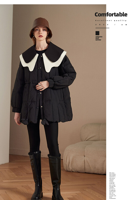 [DS] Color-blocking bow doll collar drawstring waist warm cotton jacket (with waist rope) 99357# JHY