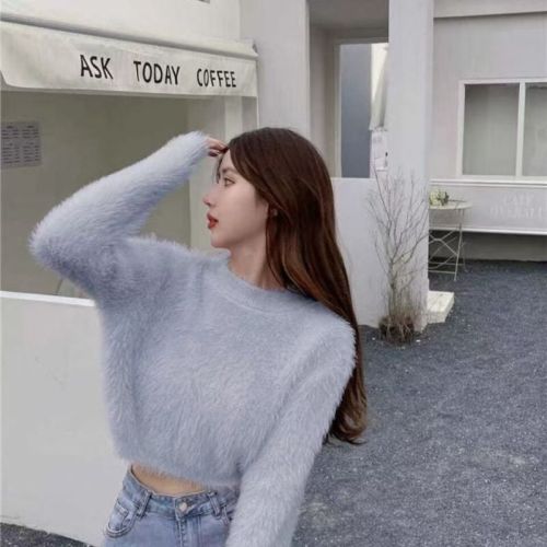 6 Colors Soft Imitation Mink Sweater 2022 New Lazy Wind Loose Short Knit Top