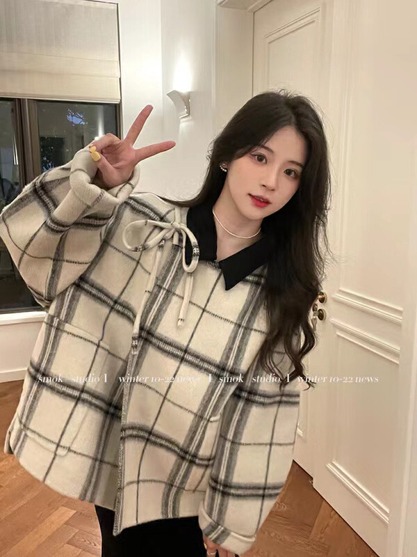 [Y.JIA Ijia] Korean high-end retro plaid wool coat coat 55083