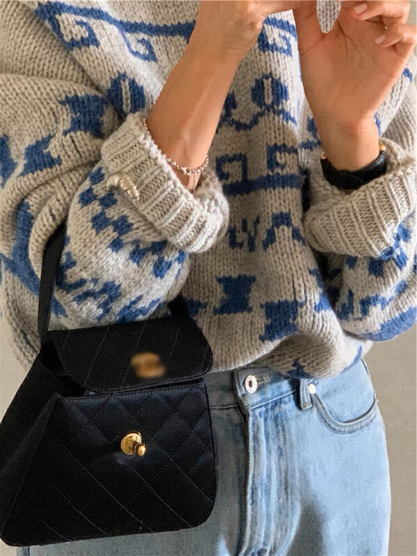 【LOVELY/SHMILY】Korean style lazy style thick woolen retro printed sweater sweater M0963