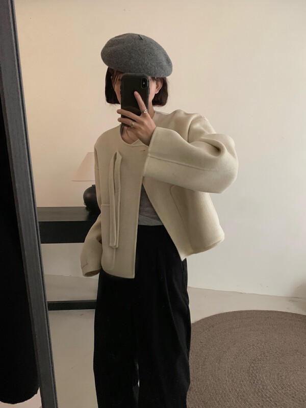 【Y.JIA】Vintage tie bow short wool coat 99068-1