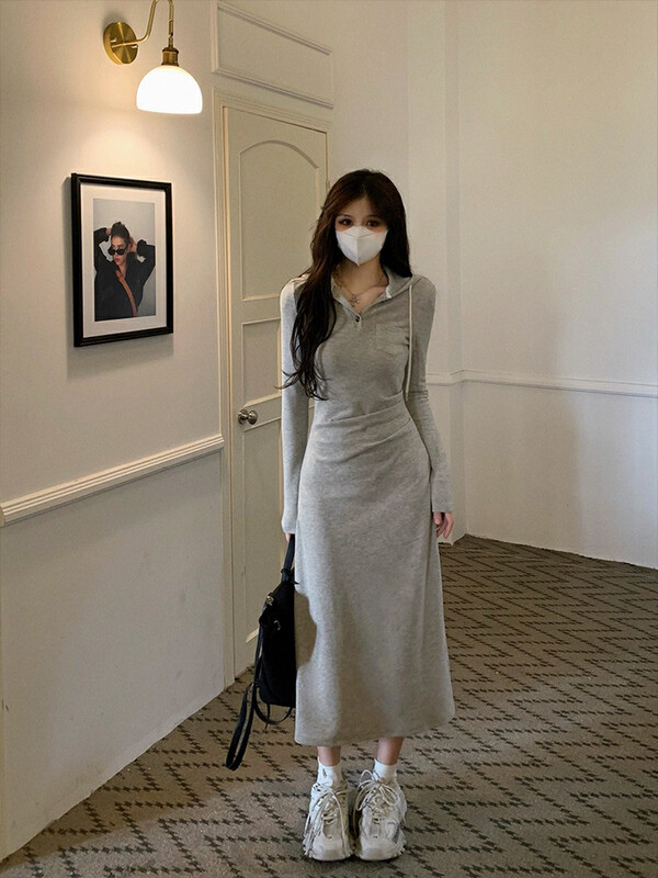 【L.L STUDIO】 Hooded sweater and fleece hip dress 78466# PCZ