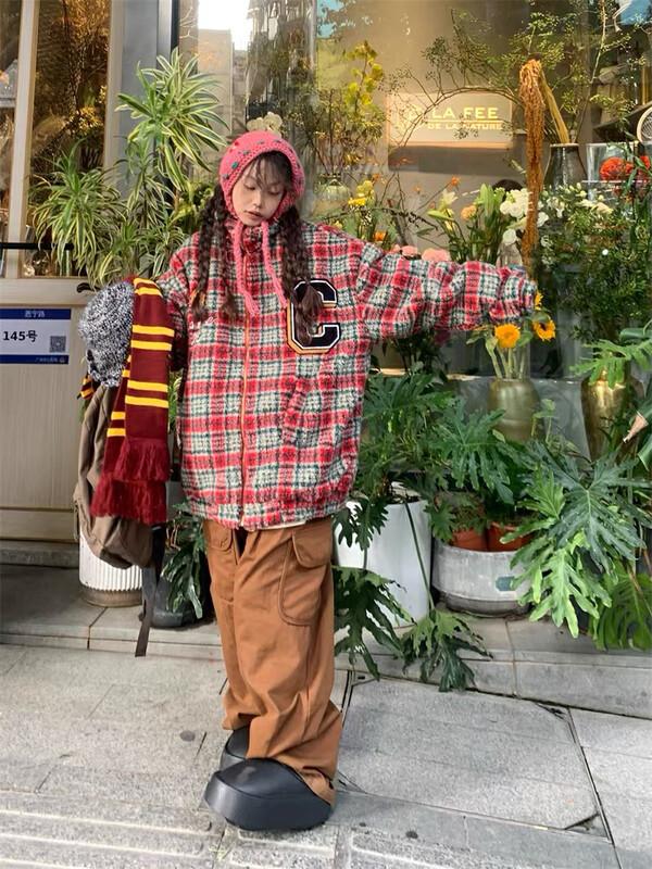【LAB EEDA】Retro plaid lapel warm padded jacket M350# OZQ