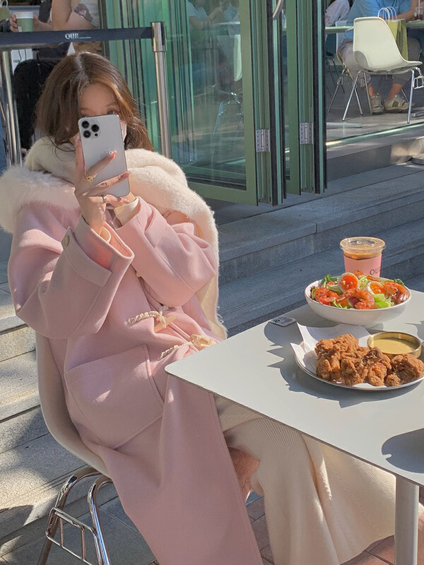 【L.L STUDIO】Korean style loose horn button hooded coat (with detachable fox fur collar) 78401# PCZ