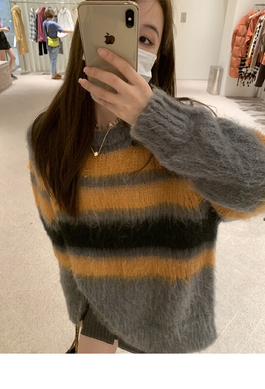 [Yi Kaoru] Color-blocked striped soft glutinous wind lazy thick warm sweater 0524# HYY