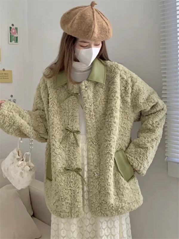 【L.L STUDIO】Fashion stitching lapel imitation lamb wool short coat 78334# PCZ