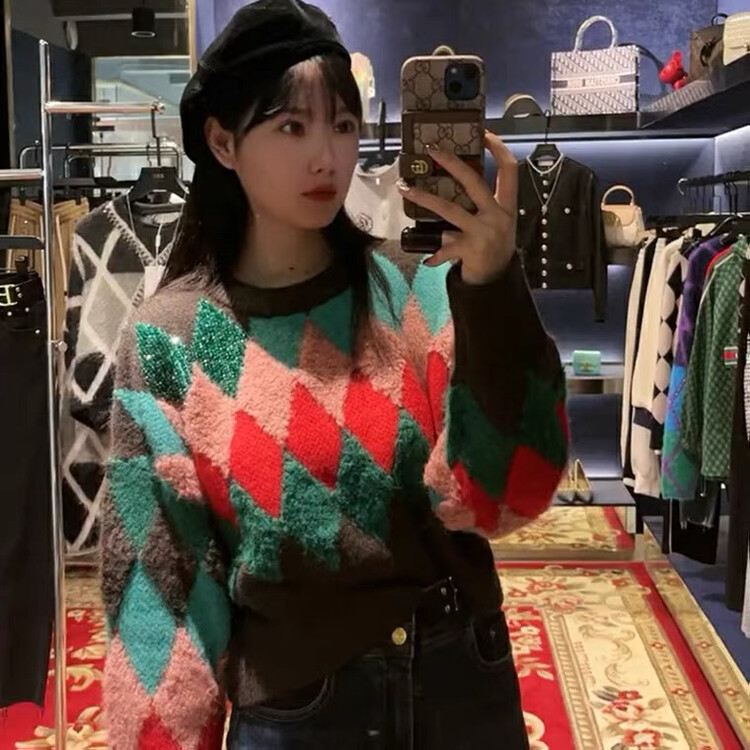 【L.L STUDIO】Lingge stitching contrast color sweater all-match knitted sweater 78397# PCZ