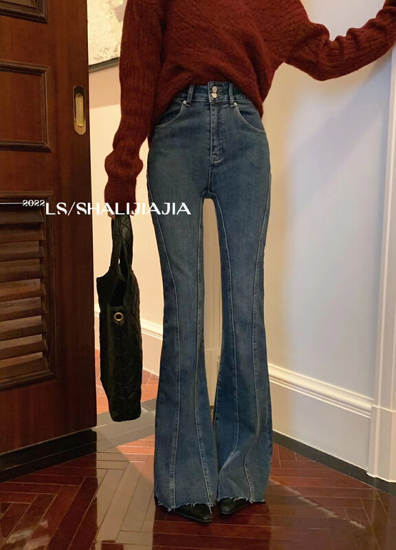 [LS] Korean version of simple high-waisted micro-flare jeans s1073