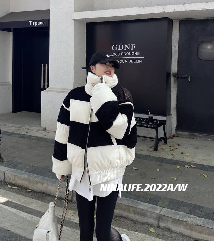 【NINA LIFE】Stand-collar zipper color matching all-match warm padded jacket 65039# ZXL