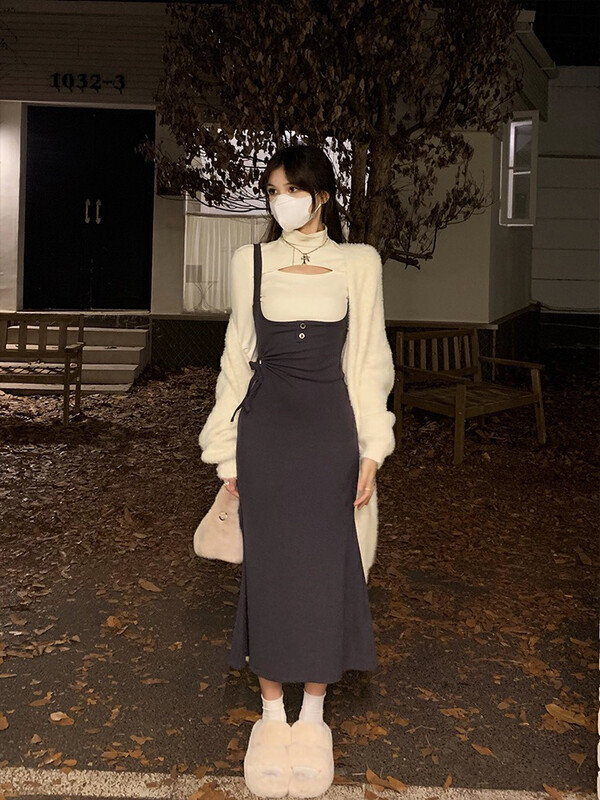 【L.L STUDIO】Half turtleneck bottoming shirt + suspenders waist dress suit 78479# PCZ