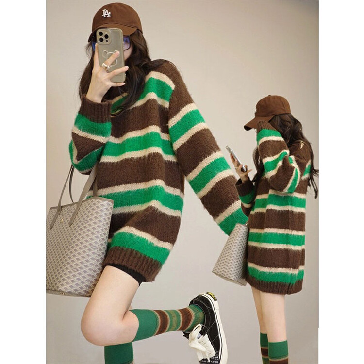 【L.L STUDIO】Round Neck Loose Striped Knit Sweater 78368# PCZ