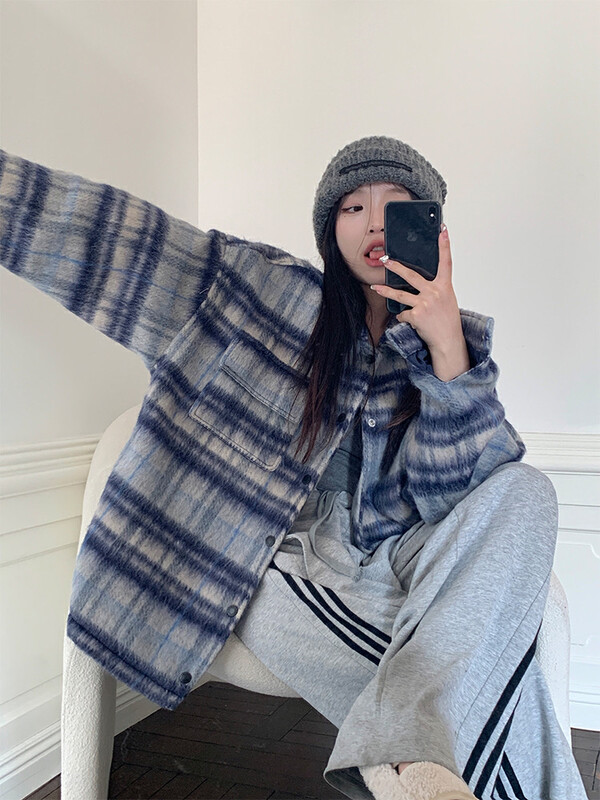 【L.L STUDIO】Loose and versatile woolen plaid short coat 78333# PCZ