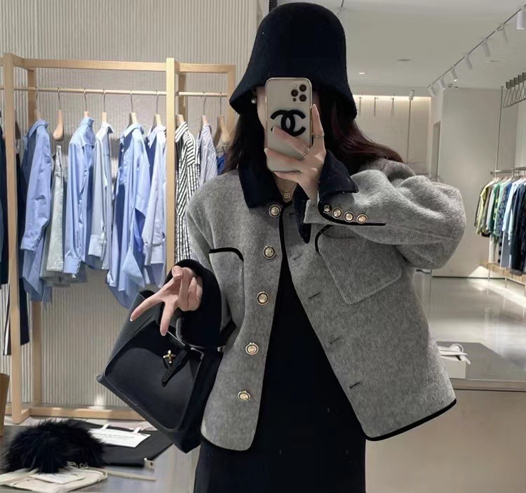 [Y.JIA Ijia] Retro contrast color doll collar single-breasted wool coat 55080