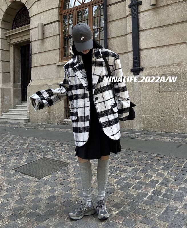 【NINA LIFE】Shoulder padded plaid fashion temperament suit 6507# ZXL