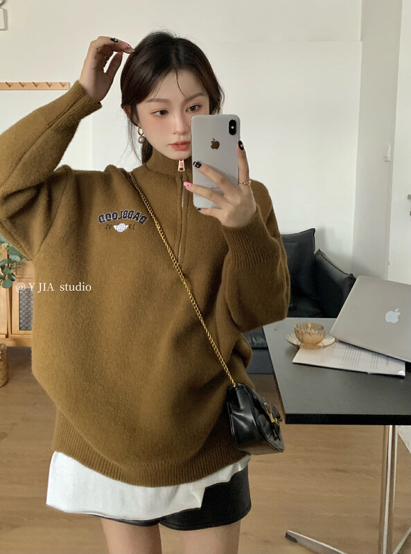 【Y.JIA】Korean style simple casual stand-up collar zipper sweater YS1-835