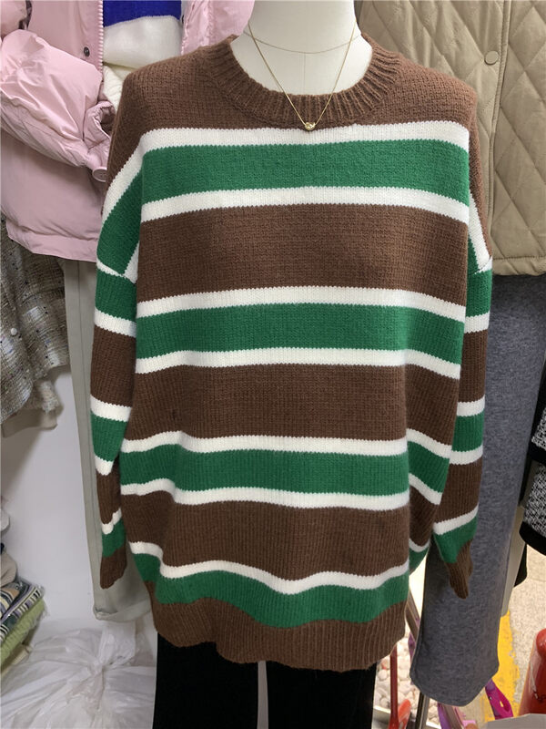 【SUSAN】Striped Color Contrast Loose Thermal Sweater 82509# LSW