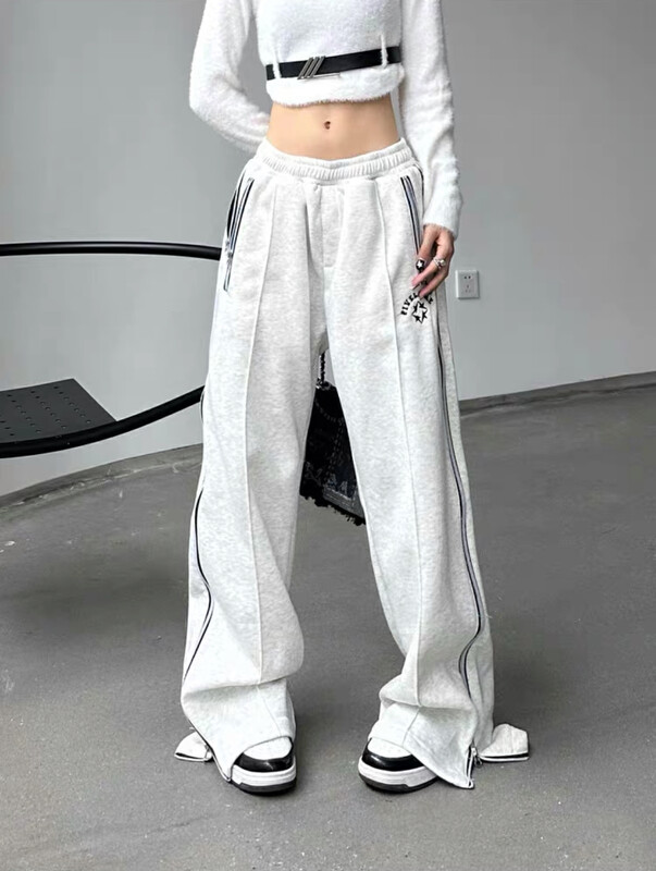 【LAB EEDA】 American retro zipper sports plus velvet hip hop loose straight casual pants K363# OZQ
