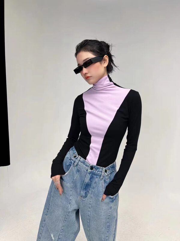 Autumn is new! [D.TWO D2] Contrast color fashionable all-match bottoming shirt 2521015# ZXL
