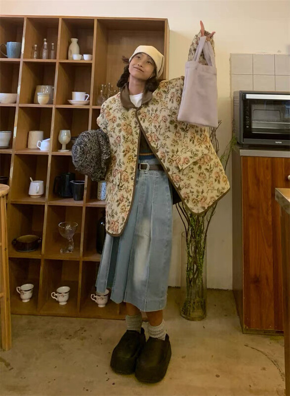 【LAB EEDA】Retro Chinese Small Floral Warm Cotton Jacket M448# OZQ