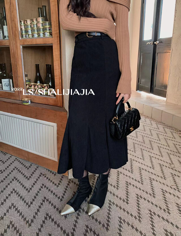 [LS] Korean all-match corduroy fishtail skirt (with belt) 2925