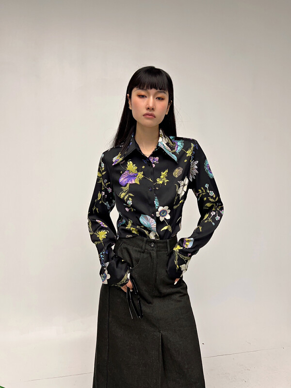 [D.TWO D2] Pattern waist retro shirt 2515138# ZXL