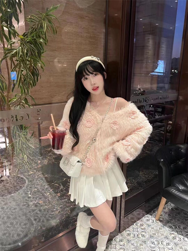[Korean C Home] Sweet three-dimensional embroidered flowers gentle wind warm sweater 22061# PCZ
