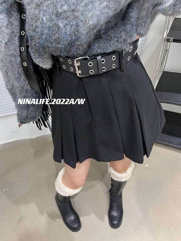 【NINA LIFE】High waist all-match pleated skirt (with belt) 6392# ZXL